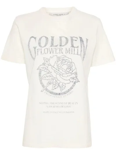 Golden Goose Distressed Logo-print Cotton T-shirt In White