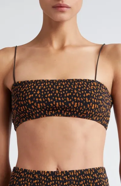 Totême Print Smocked Bikini Top In Tortoise Print