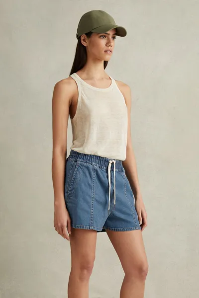 Reiss Mid Blue Lyocell Blend Denim Drawstring Shorts