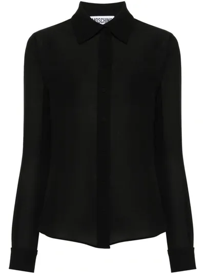 Moschino Long-sleeved Silk Shirt In Black