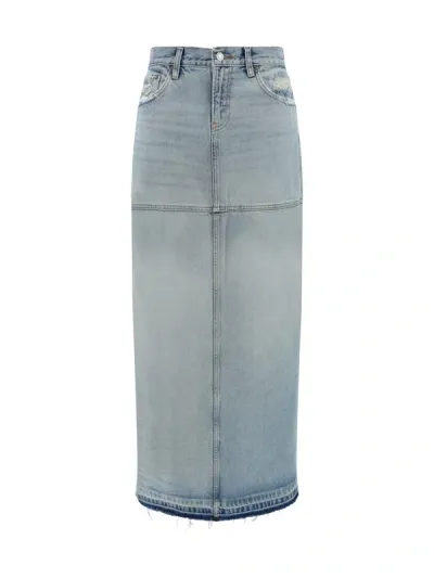 Re/done Mid Rise Split Skirt Jeans In Blue