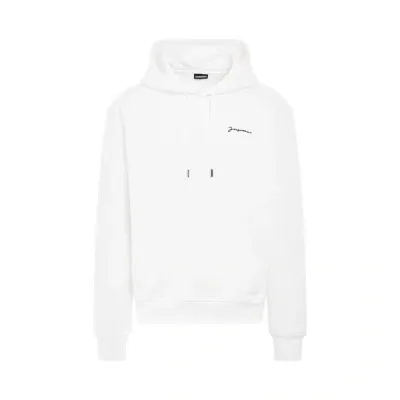 Jacquemus Brode Embroidered Logo Hoodie In White