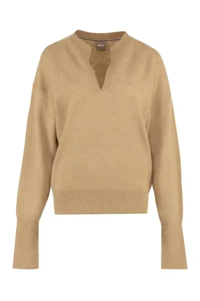 Hugo Boss Alpaca Blend Sweater In Beige