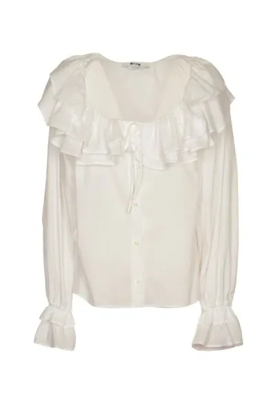 Msgm White Ruffle Blouse