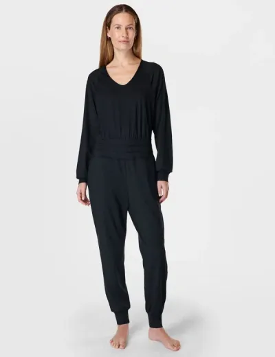 Sweaty Betty Gaia Yoga Long Sleeve Jumpsuit In Black