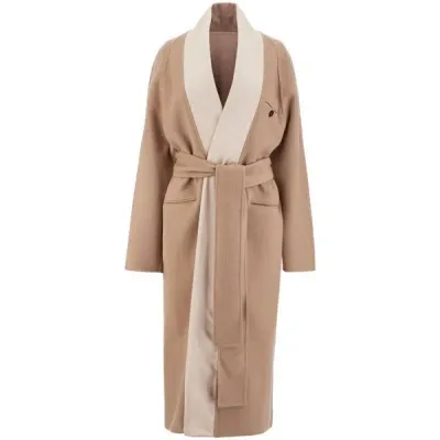 Ferragamo Tied-waist Wool Coat In Neutrals