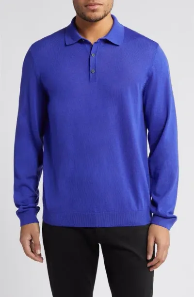 Hugo Boss Lancione Wool Sweater Polo In Dark Purple