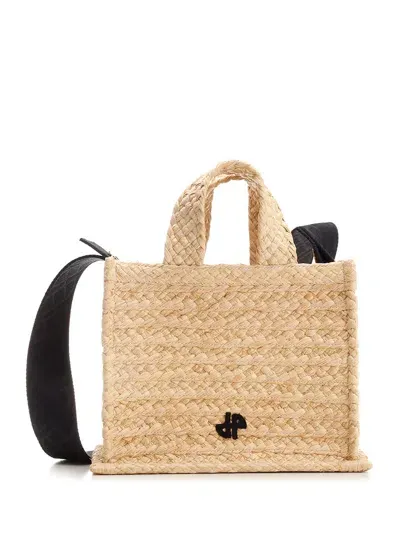 Patou Small Raffia Tote Bag In White