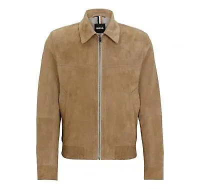 Pre-owned Hugo Boss Boss Jacke Aus Wildleder Regular Reissverschluss Modell Malbano4 50510178 In Beige