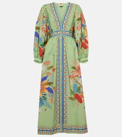 Farm Rio Bright Yard Cotton Maxi Dress In Green