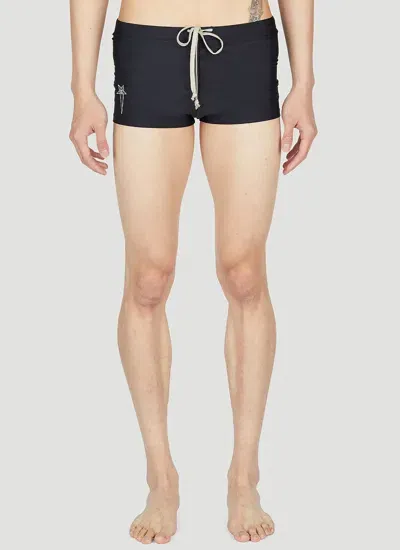 Rick Owens X Champion Logo Embroidery Swim Briefs In Black