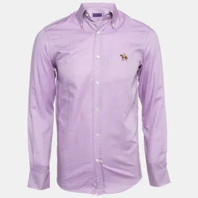 Pre-owned Ralph Lauren Purple Label Lavender Embroidered Oxford Cotton Shirt Xs In Purple