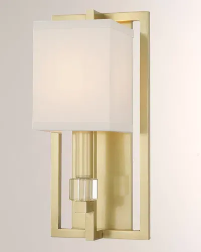 Crystorama Dixon 1-light Polished Nickel Sconce With Drum Shade In Aged Brass