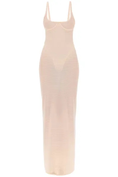 Alaïa Transparent Dress With Integrated Bodysuit In Pink