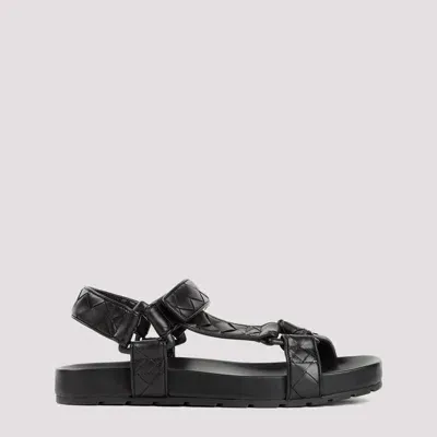 Bottega Veneta Black Calf Leather Intrecciato Slingback Sandal