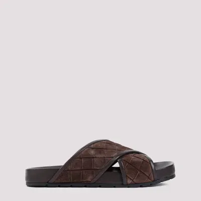 Bottega Veneta Fondant Brown Suede Leather Tarik Criss Cross Sandal In Black