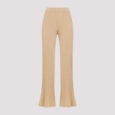 By Malene Birger Kenzie Flared Knit Cotton-blend Pants In Neutrals