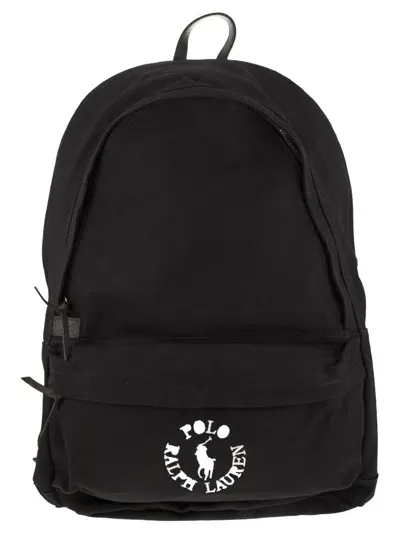 Polo Ralph Lauren Canvas Backpack With Embroidered Logo In Black