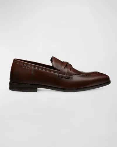 Stuart Weitzman Men's Simon Crisscross Leather Penny Loafers In Bordo