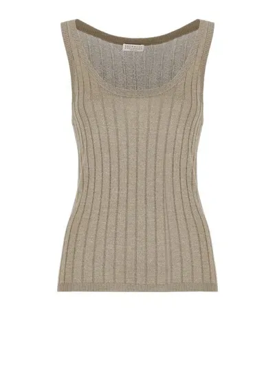 Brunello Cucinelli Knit Tank Top In Brown