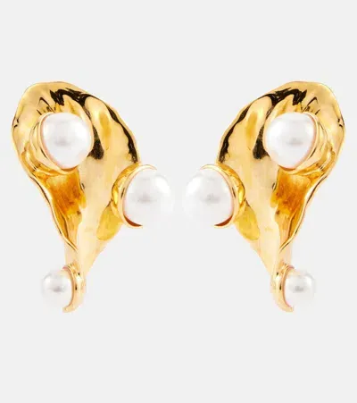 Oscar De La Renta Abstract Leaf Embellished Earrings In Gold