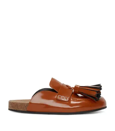 Jw Anderson Tassel Loafer Leather Mules In Brown