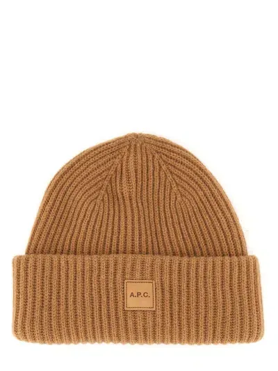 Apc A.p.c. Beanie Hat With Logo In Beige