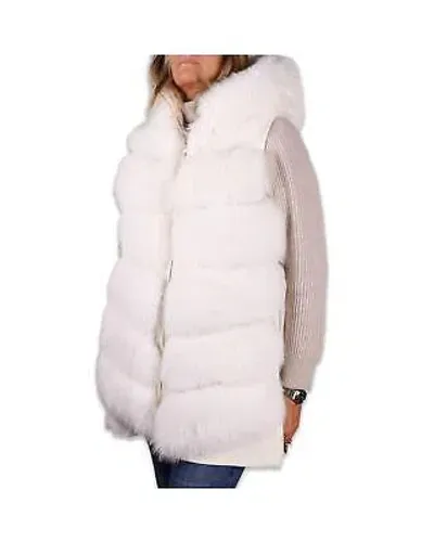 Pre-owned Made In Italy Armelloser Wollmantel Mit Fuchsfellfutter - Outerwear - White In Weiss