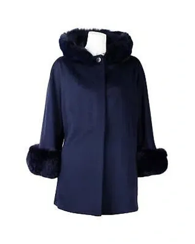 Pre-owned Made In Italy Kurzer Wollmantel Mit Kapuze - Outerwear - Blue -size 42 In Blau