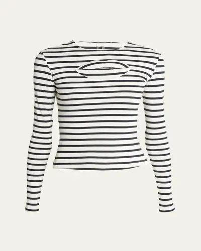 A.w.a.k.e. Fitted Stripe Top With Cut-out In Striped Navy/white