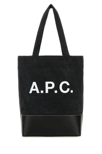 Apc Black Denim And Leather Shopping Bag A.p.c.