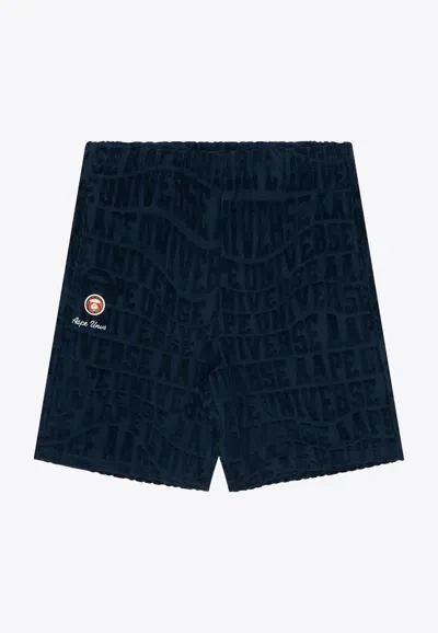 Aape All-over Terry Logo Shorts In Navy