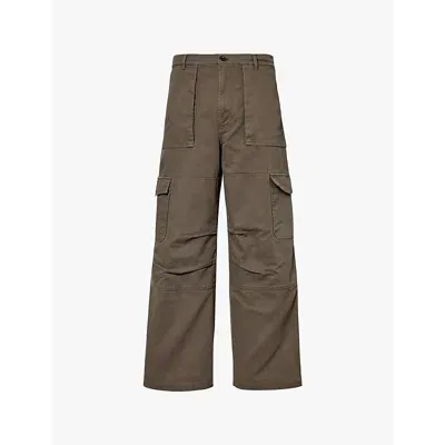 Acne Studios Mens Khaki Green Patsony Patch-pocket Wide-leg Mid-rise Cotton-blend Cargo Trousers