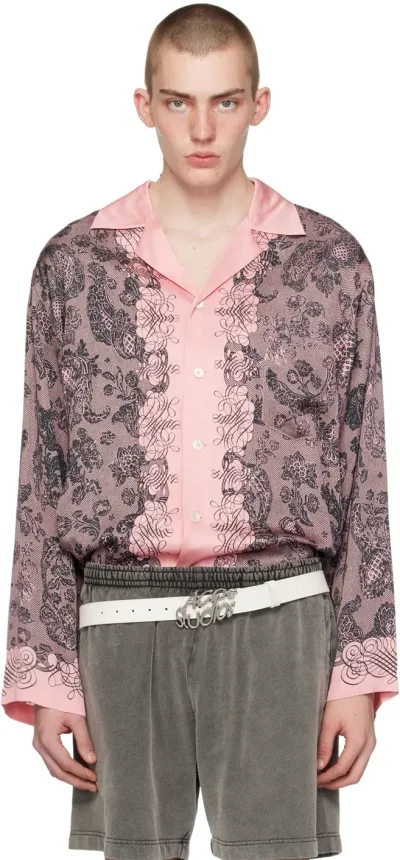 Acne Studios Floral-print Satin Shirt In Pink