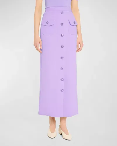 Adam Lippes Dakota Wool Crepe Pencil Skirt With Crystal Buttons In Lavender