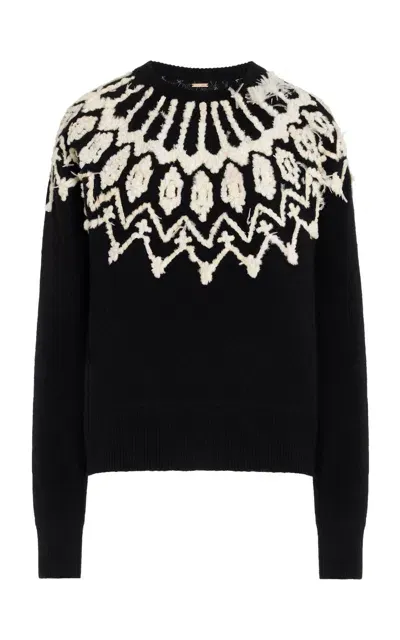 Adam Lippes Feather-embroidered Cashmere Sweater In Black,white