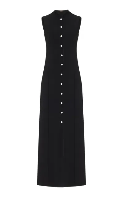 Adam Lippes Rory Button-detailed Wool Crepe Maxi Dress In Black