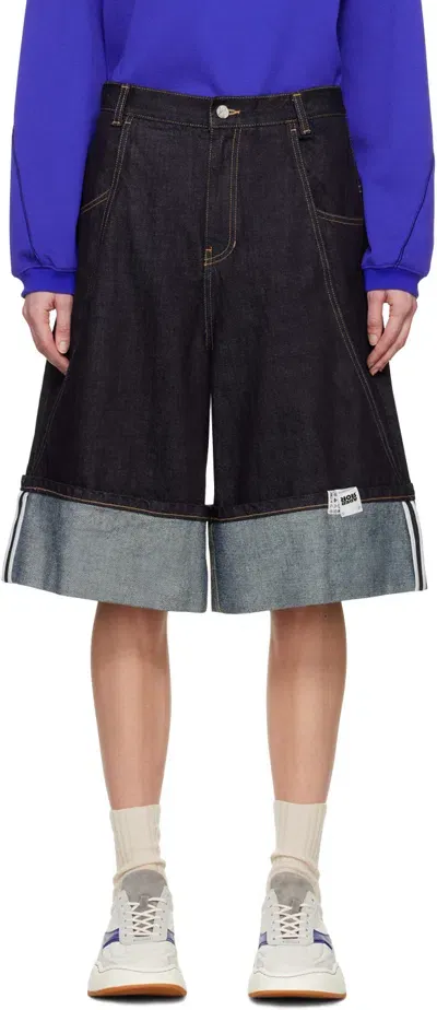 Ader Error Indigo Contrast Denim Shorts In Blue