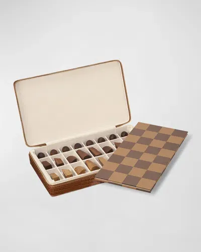 Aerin Enzo Leather Travel Chess Set In Neutral