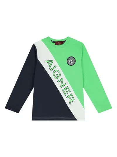 Aigner Kids' Logo-print T-shirt In Green