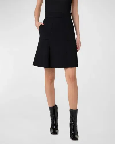 Akris Pleated Wool Doubleface A-line Skirt In Black