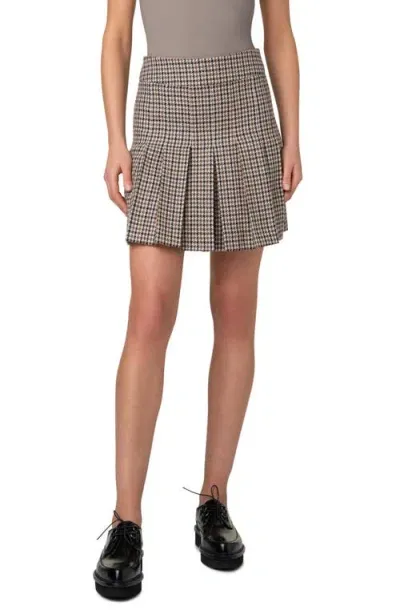 Akris Punto Houndstooth Shetland Tweed Wool Pleated Skirt In Beige-cognac-black