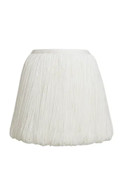 Alaïa Belted Fringed Wool-blend Mini Skirt In Ivory