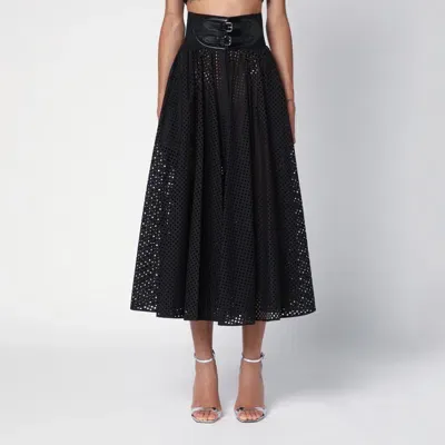 Alaïa Black Perforated Midi Skirt With Belt