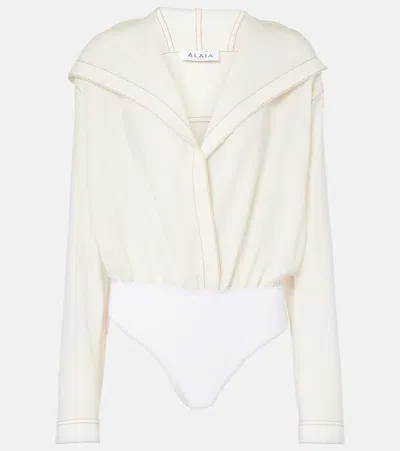 Alaïa Hooded Wool-silk Bodysuit In Ivory