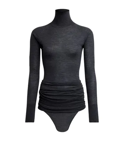 Alaïa Wool Draped Bodysuit In Black