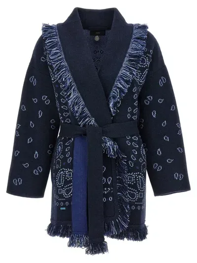 Alanui Bandana Jacquard Knit Cardigan In Blue