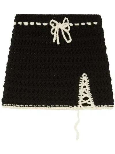 Alanui Crochet-knit Wool Skirt In Black