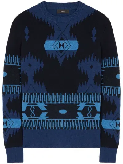 Alanui Icon Jacquard Wool Sweater In Blue