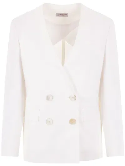 Alberto Biani Double-breasted Collarless Blazer In White